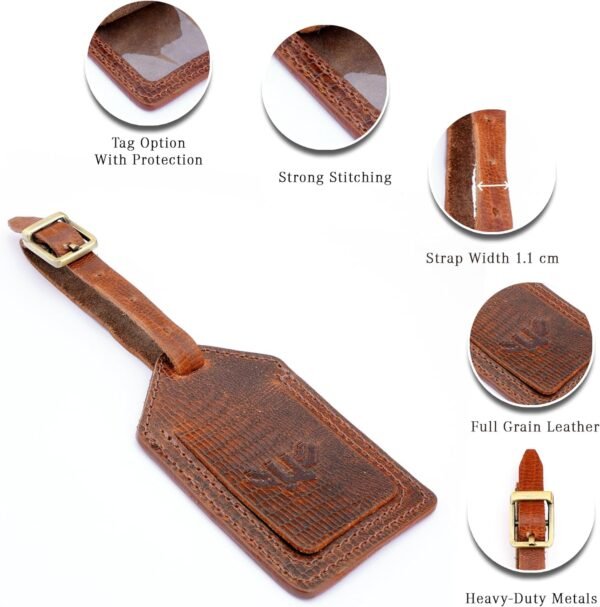 Luxeoria Genuine Leather Luggage Tag - TSA Approved Suitcase ID Tag, Baggage Identifier for Men Women with Privacy Cover | Minimalistic Travel Suitcase Tag | Single Pack - Designer Printed TAN