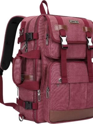 WITZMAN Canvas Backpack Large Carry On Travel Backpack Duffel Bag Fit 18 inch Laptop for Men Women(A6617-3 Red)