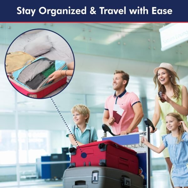 Ways of the Wanderlust 5 Compression Packing Cubes for Travel w/Shoe Bag (6 Piece Set) - Expandable Travel Compression Bags for Packing - Suitcases, Backpack & Luggage Compression Cubes (Blue)