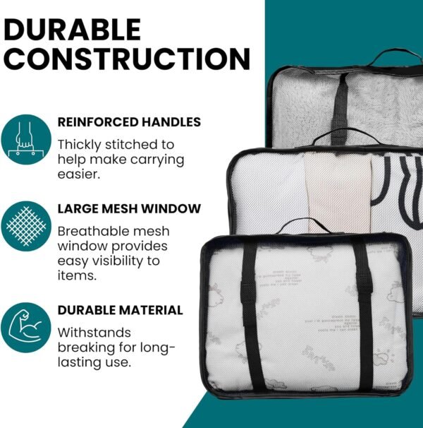 JPG_Store Packing Cubes - 8 Set Suitcase Organizers - Nylon Travel Packing Cubes for Carry On Includes Shoe Bag and Makeup Pouch (Black)