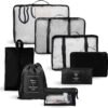 JPG_Store Packing Cubes - 8 Set Suitcase Organizers - Nylon Travel Packing Cubes for Carry On Includes Shoe Bag and Makeup Pouch (Black)