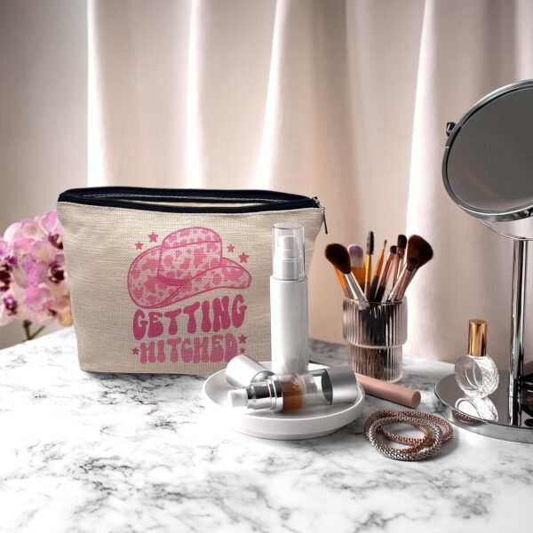 Western Makeup Cosmetic Bag,Western Pink Preppy Cowgirl Hat Getting Hitched Makeup Travel Toiletry Bag,Western Gifts for Cowgirl Women Teen Girls,Cowgirl Gifts for Girls Women…