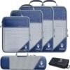 Ways of the Wanderlust 5 Compression Packing Cubes for Travel w/Shoe Bag (6 Piece Set) - Expandable Travel Compression Bags for Packing - Suitcases, Backpack & Luggage Compression Cubes (Blue)