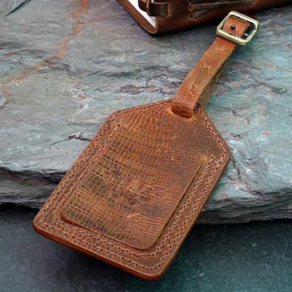 Luxeoria Genuine Leather Luggage Tag - TSA Approved Suitcase ID Tag, Baggage Identifier for Men Women with Privacy Cover | Minimalistic Travel Suitcase Tag | Single Pack - Designer Printed TAN