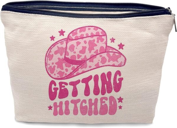 Western Makeup Cosmetic Bag,Western Pink Preppy Cowgirl Hat Getting Hitched Makeup Travel Toiletry Bag,Western Gifts for Cowgirl Women Teen Girls,Cowgirl Gifts for Girls Women…