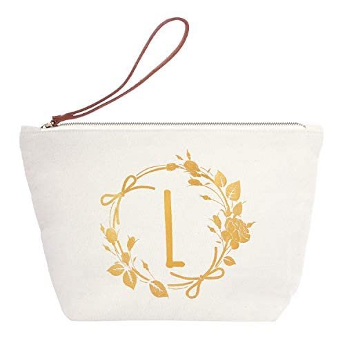 ELEGANTPARK Birthday Gifts for Women Mom Friend Teacher Her Personalized Makeup Bag with L Initial Travel Cosmetic Bag Monogrammed Gifts for Women Teacher Gifts Wedding Gifts Canvas Pouch