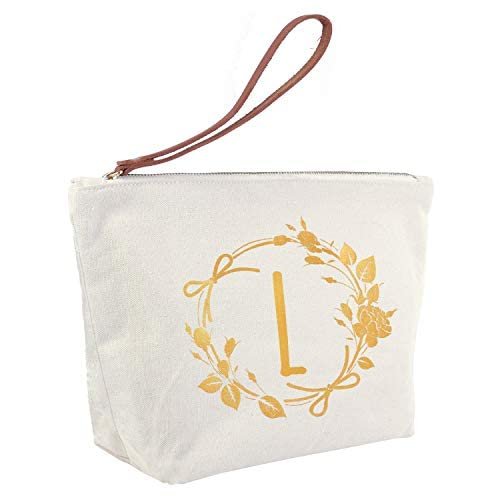 ELEGANTPARK Birthday Gifts for Women Mom Friend Teacher Her Personalized Makeup Bag with L Initial Travel Cosmetic Bag Monogrammed Gifts for Women Teacher Gifts Wedding Gifts Canvas Pouch