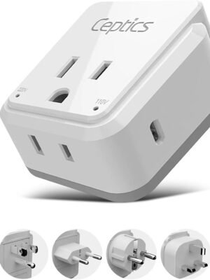 Ceptics World Travel Plug Adapter Set, Safe USB-C 3.0-2 USA Socket,30W PD & QC – Compact & Powerful – Use in Europe Includes Type A, B, C, E/F, G, I SWadAPt Attachments (PAK-30-WS)