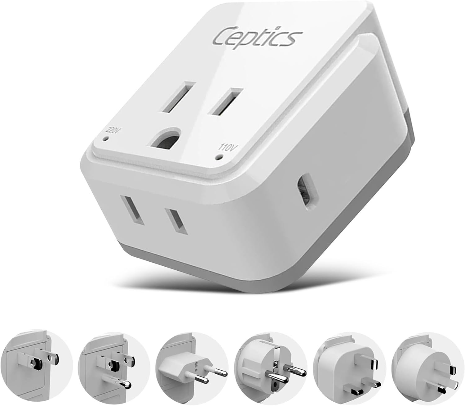 Ceptics World Travel Plug Adapter Set, Safe USB-C 3.0-2 USA Socket,30W PD & QC – Compact & Powerful – Use in Europe Includes Type A, B, C, E/F, G, I SWadAPt Attachments (PAK-30-WS)