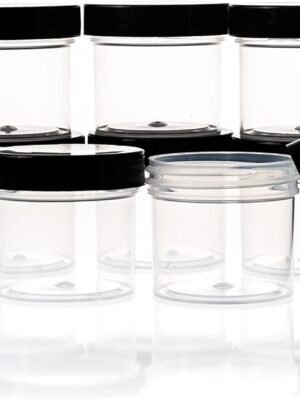 | Small Cosmetic Jars with Black Lids | Made in USA — Set of 12 (2.0 fl oz)