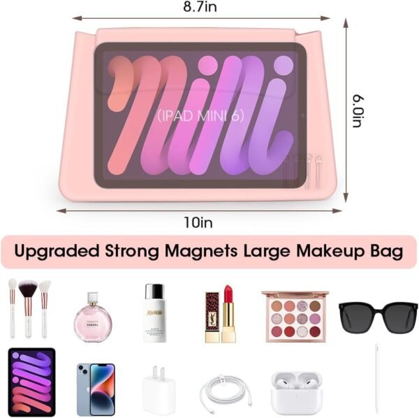 Silicone Makeup Bag, Magnetic Travel Large Toiletry Bag for Women Premium Travel Easy Carry Cosmetic Bags Soft for Makeup, Beauty Tools, Brushes Silicone Makeup Organizer Bag Holder Cute Set-Pink