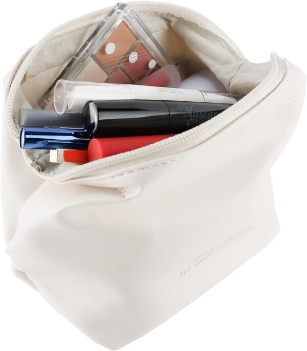 Small Makeup Bag,Portable Waterproof Cosmetic Bag,Travel Pu leather Makeup Pouch for Women (White, Small)