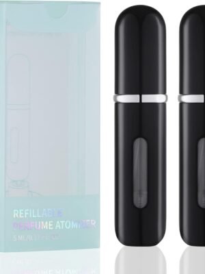 Refillable Perfume Bottle (5ML, 2PCS), Travel Cologne Atomizer, Portable Pocket Perfume Spray (0.2oz, Black)