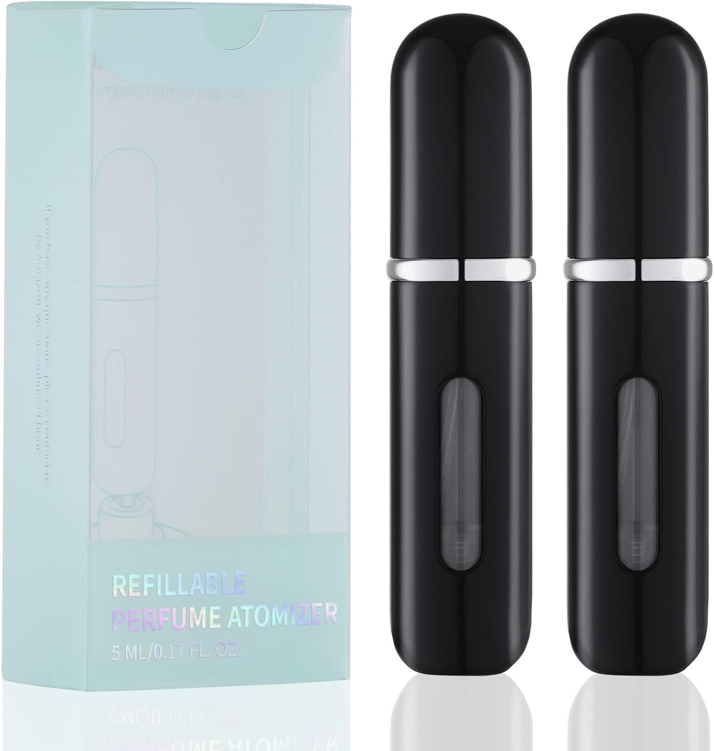 Refillable Perfume Bottle (5ML, 2PCS), Travel Cologne Atomizer, Portable Pocket Perfume Spray (0.2oz, Black)