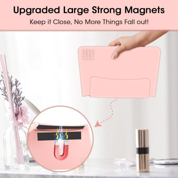 Silicone Makeup Bag, Magnetic Travel Large Toiletry Bag for Women Premium Travel Easy Carry Cosmetic Bags Soft for Makeup, Beauty Tools, Brushes Silicone Makeup Organizer Bag Holder Cute Set-Pink