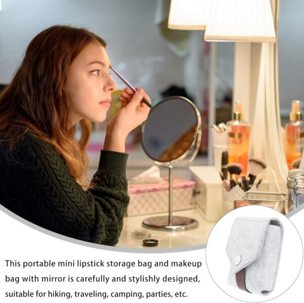 FOMIYES Felt Makeup Lipstick Case Holder Mini Bag Travel Cosmetic Pouch Organizer with Mirror for Outside Bridesmaid Gift Wedding Party Purse Light Grey