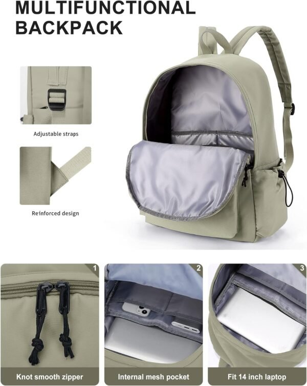 Travel Backpack For Women Men Aesthetic Lightweight Daypack Simple Cute Backpack Waterproof College bag Fit 14 Inch Laptop, Green