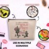 If I Was A Cowboy I'd Be Wild and Free Cosmetic Bag, Western Cowgirl Hat Cactus Desert Makeup Bag Zipper Cosmetic Pouch Bag Travel Linen Makeup Organizer, Cowgirl Gifts for Women Teen Girls Her