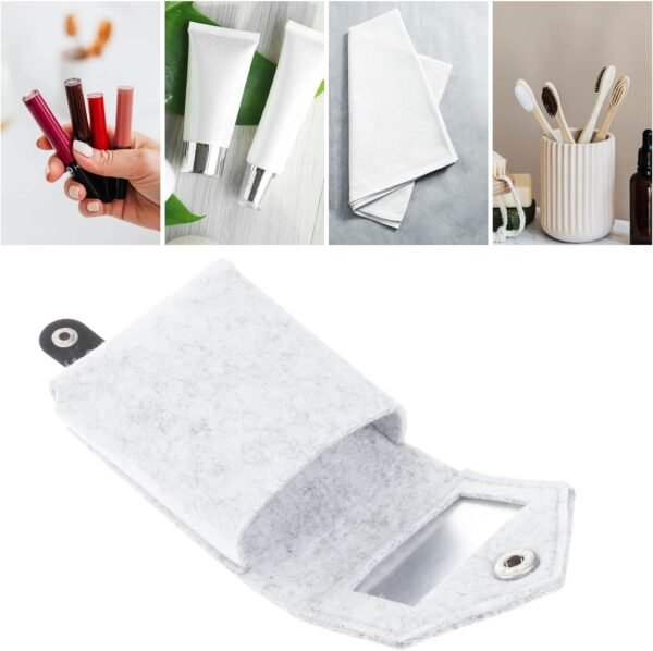 FOMIYES Felt Makeup Lipstick Case Holder Mini Bag Travel Cosmetic Pouch Organizer with Mirror for Outside Bridesmaid Gift Wedding Party Purse Light Grey