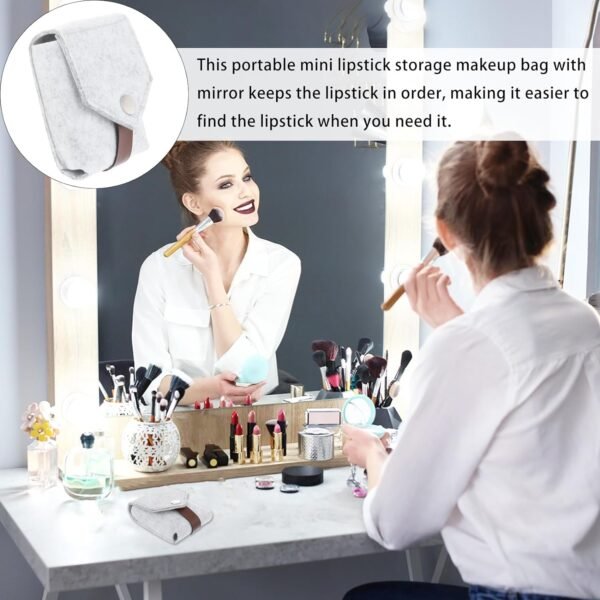 FOMIYES Felt Makeup Lipstick Case Holder Mini Bag Travel Cosmetic Pouch Organizer with Mirror for Outside Bridesmaid Gift Wedding Party Purse Light Grey