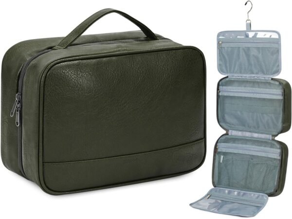 71JcG25AHoL._AC_SL1500_.jpg WANDF Travel Toiletry Bag for Men & Women, Dopp Kit Shaving Bag with 4 Compartments Travel Organizer Bathroom Bag(Green)