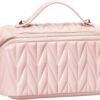 Large Makeup Bag Pink Cosmetic Bag PU Leather Waterproof Travel Cosmetic Organizer for Women Portable With Handle