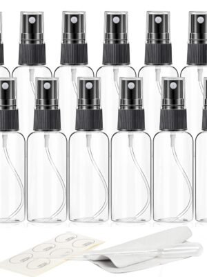 ZEJIA 1 oz Spray Bottle, 12 Pack Mini Spray Bottles, 30ml Small Spray Bottle Fine Mist Spray Bottles for Essential Oils, Travel, Perfumes, with Stickers, Tissues, Droppers