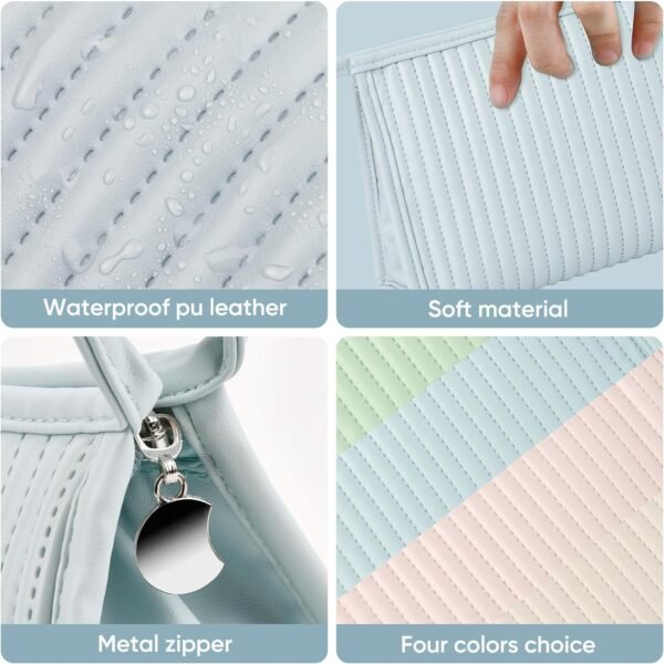Small Makeup Bag For Purse Travel Cosmetic Bag Makeup Pouch PU Leather Portable Versatile Zipper Pouch For Women (Beige)