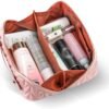 Large Makeup Bag Pink Cosmetic Bag PU Leather Waterproof Travel Cosmetic Organizer for Women Portable With Handle