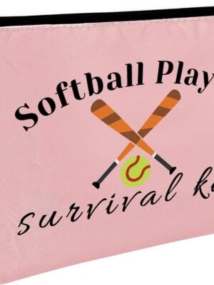 Softball Player Gift for Women Softball Makeup Bag Softball Lovers Gift Appreciation Gift for Softball Player Softball Team Gift Cosmetic Bag Birthday Graduation Gift Travel Cosmetic Pouch（Pink）