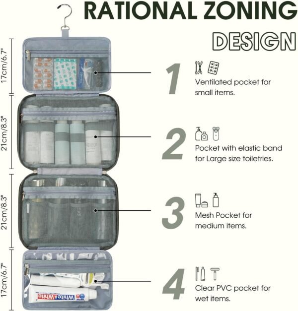 71dQh9wfZJL._AC_SL1500_.jpg WANDF Travel Toiletry Bag for Men & Women, Dopp Kit Shaving Bag with 4 Compartments Travel Organizer Bathroom Bag(Green)