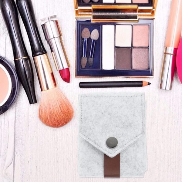FOMIYES Felt Makeup Lipstick Case Holder Mini Bag Travel Cosmetic Pouch Organizer with Mirror for Outside Bridesmaid Gift Wedding Party Purse Light Grey