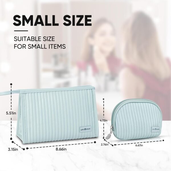 Small Makeup Bag For Purse Travel Cosmetic Bag Makeup Pouch PU Leather Portable Versatile Zipper Pouch For Women (Beige)