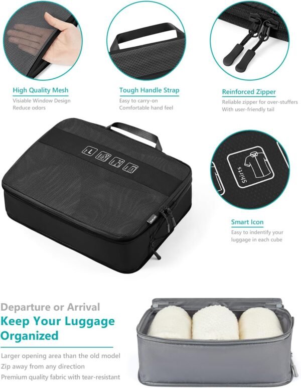 Travelkin 3 Set Packing Cubes Compression, Travel Packing Organizers Bags for Suitcase (Black)