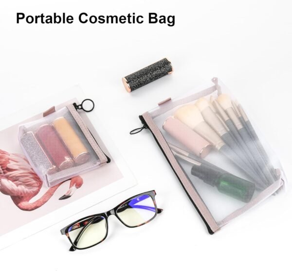 Cosmos 6 Pcs Mesh Makeup Bags Travel Cosmetic Storage Pouch Mini Zipper Pocket Travel Toiletry Bag Mesh Organizer for Cosmetics Lipsticks Keys Coins Cards Travel Accessories, 3 Large + 3 Small Size