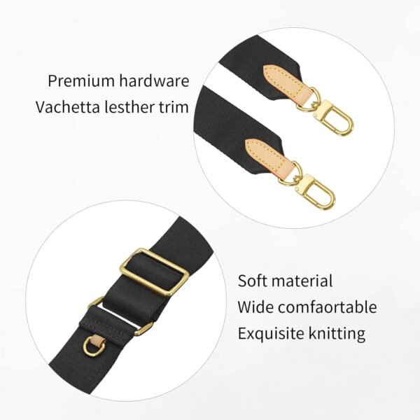 Total 42 Inches Shoulder Strap Adjustable Replacement for Pochette Accessories Wide Canvas Purse Strap with Metal Hooks for Crossbody Shoulder Bags (Black)
