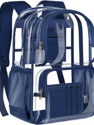 PAMANO Clear Backpack Heavy Duty Transparent See Through Bag for College Work Travel Security,Navy