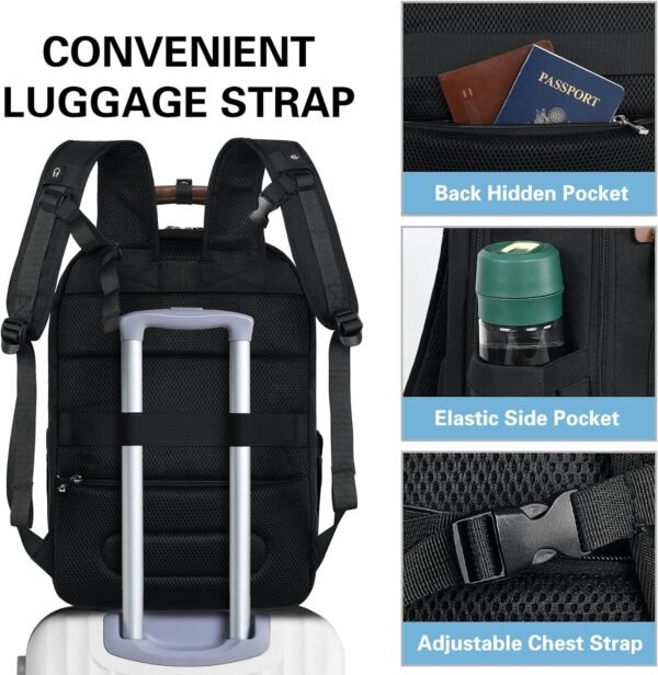 Laptop Backpack for Women Men,Large Capacity 15.6 Inch Computer Work Bag with USB Charging Port,TSA Airline Approved Travel Business Backpacks Teacher Nurse Purse Water Resistant Casual Daypacks,Black
