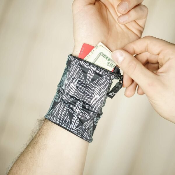 Travel Wrist Wallet Pouch With Zipper Pocket For Cash, Cards, Money. Made For Travel, Running, Walking & Hiking - Maui Black/Black