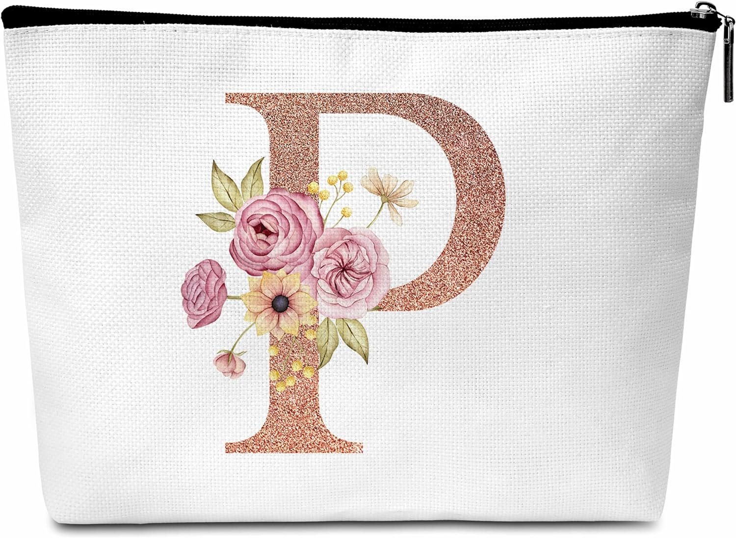 Personalized Initial Makeup Bag, P Monogram Makeup Bags, Boho Cosmetic Travel Toiletry Bag For Women, Birthday Gifts For Girls Teens Friend Bestie Sister Daughter Wife, 1 Pack(B16)