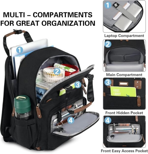 Laptop Backpack for Women Men,Large Capacity 15.6 Inch Computer Work Bag with USB Charging Port,TSA Airline Approved Travel Business Backpacks Teacher Nurse Purse Water Resistant Casual Daypacks,Black