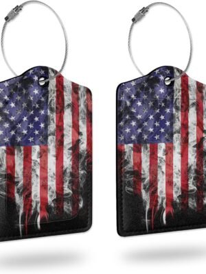 2 Pack Luggage Tags for Suitcases,American Flag Smoke Leather Cruise Suitcases Tag with Stainless Steel Loop Privacy Cover ID Label Travel Bag Tags Luggage Identifiers for Women Girl Suitcase