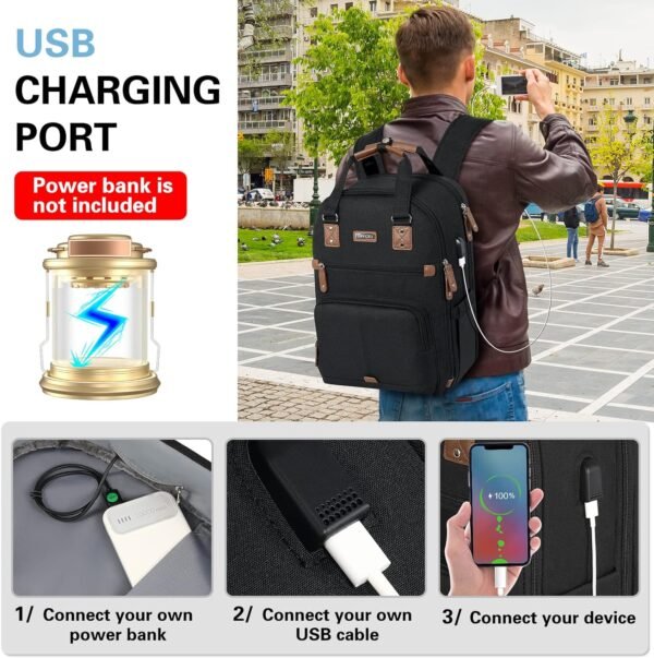 Laptop Backpack for Women Men,Large Capacity 15.6 Inch Computer Work Bag with USB Charging Port,TSA Airline Approved Travel Business Backpacks Teacher Nurse Purse Water Resistant Casual Daypacks,Black