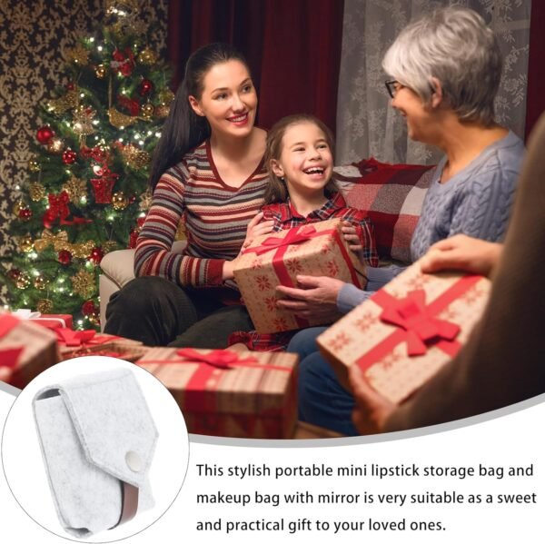 FOMIYES Felt Makeup Lipstick Case Holder Mini Bag Travel Cosmetic Pouch Organizer with Mirror for Outside Bridesmaid Gift Wedding Party Purse Light Grey