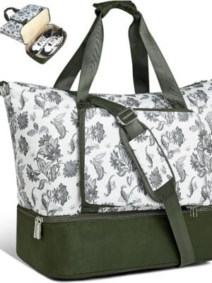 91W5MFgi7mL._AC_SL1500_.jpg UNIQUEBELLA Weekender Bag for Women Travel, Large Sports Travel Duffel Bag with Shoe Compartment Lightweight Foldable Carry On Overnight Tote with Trolley Sleeve for Camping, Gym, Beach and Vacation