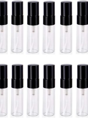 Atomizer Glass bottle Spray Bottle, 3ml Refillable Fragrance Perfume Mini Fine Mist Travel Small Empty Bottle Fragrance Clear Bottle With Aluminum Nozzle,20pcs (Black)