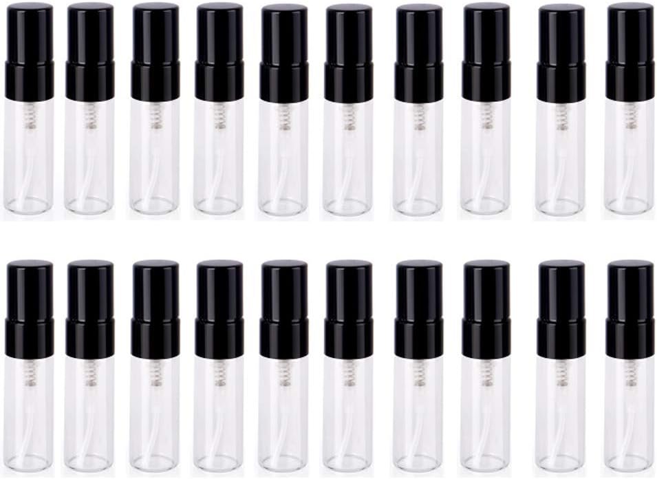 Atomizer Glass bottle Spray Bottle, 3ml Refillable Fragrance Perfume Mini Fine Mist Travel Small Empty Bottle Fragrance Clear Bottle With Aluminum Nozzle,20pcs (Black)