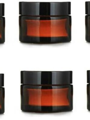 6PCS 5ml Amber Glass Jars Empty Small Round Jars Vials Pot with White Inner Liners Travel Cosmetic Makeup Face Cream Lotion Balm Ointment Sample Container Storage