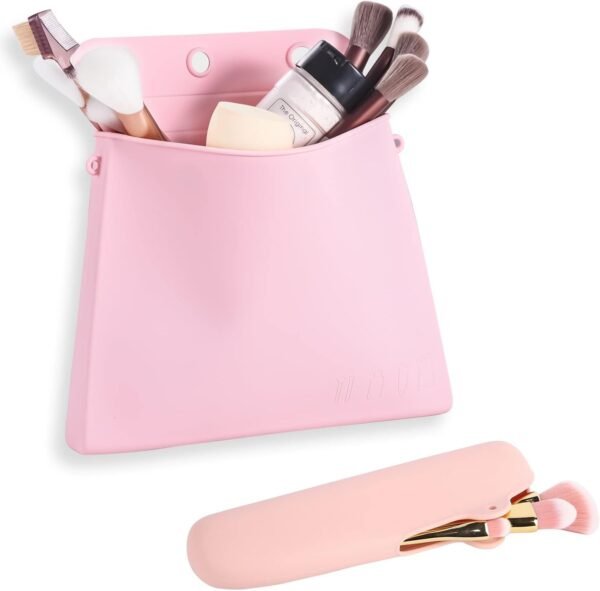 Silicone Travel Makeup Bag with Makeup Brush Holder for Women | Silicone Travel Toiletry Bag for Women | Easy Carry Silicone Cosmetic Bag for Makeup | Beauty Tools and Brushes