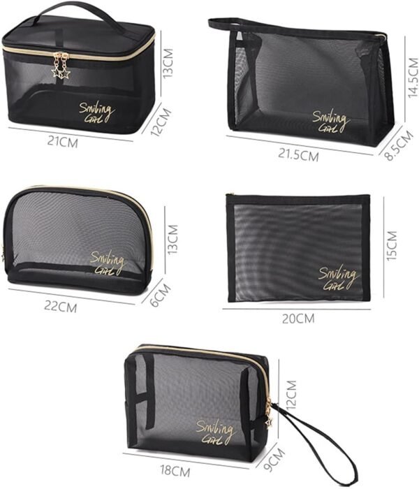 Travel Cosmetics Storage Bags for Women, Makeup organizer Mesh Bags Cosmetic Bag Small Five-piece Set Mesh Toiletry Bag Traveling Essentials (black)